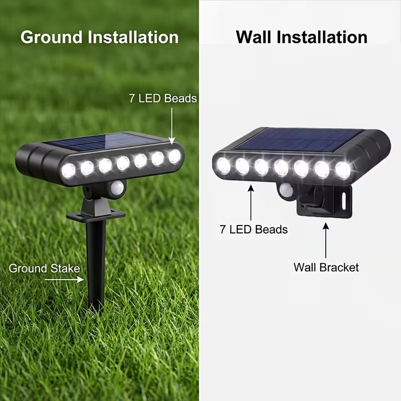 1-2pc 7 LED Solar Outdoor Spotlights Adjustable Automatic Flag Pathway Lights Landscape Ground Lamps for Garden Pool Trees Patio