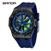 Fashion Sanda Top Brand Men's 360° Rotating Car Wheel Skeleton Dial Watch Luminous Quartz Sport Silicone Strap For Student Watch
