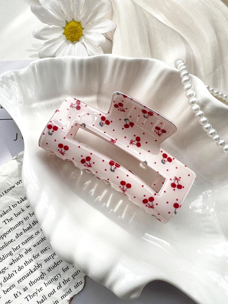 Rosa Söt Elegant Blommig Körsbär Hårklämma Set, Akryl Tryck Rosett Tusensköna Hårnålar för Kvinnor Sommar Blommig Håraccessoar