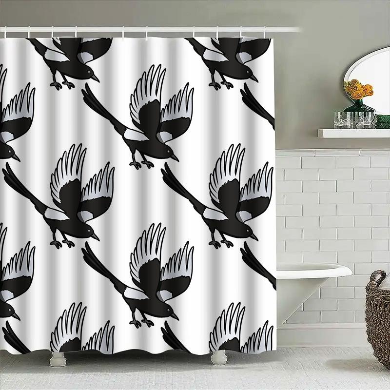 

Black White Birds Shower Curtain Modern Style Home Decor, 3D Printed Waterproof Fabric With Hooks For Bathroom Decoration W60H190(CM)-1 Pcs