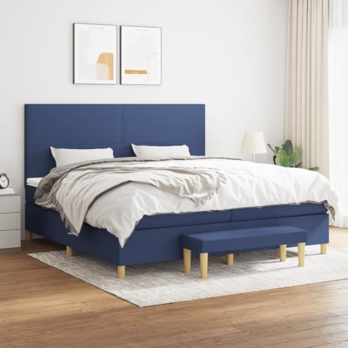 3137027 vidaXL Lit à sommier tapissier avec matelas Bleu 200x200 cm Tissu