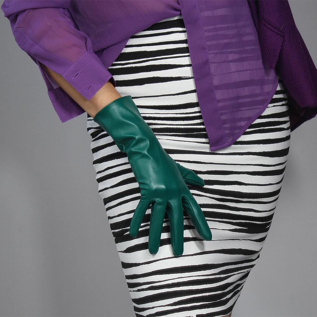 LANGE HANDSCHUHE Kunstleder Lammleder 16" 40cm Kelly Grün Wald Smaragd Touchscreen LLDLLNT