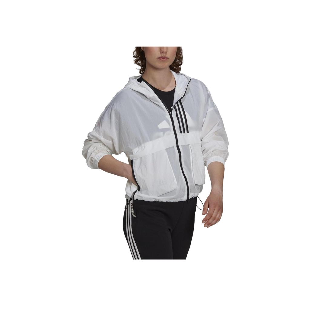 Adidas Striped Hooded Casual Sports Jacket Women Jacket White H40963