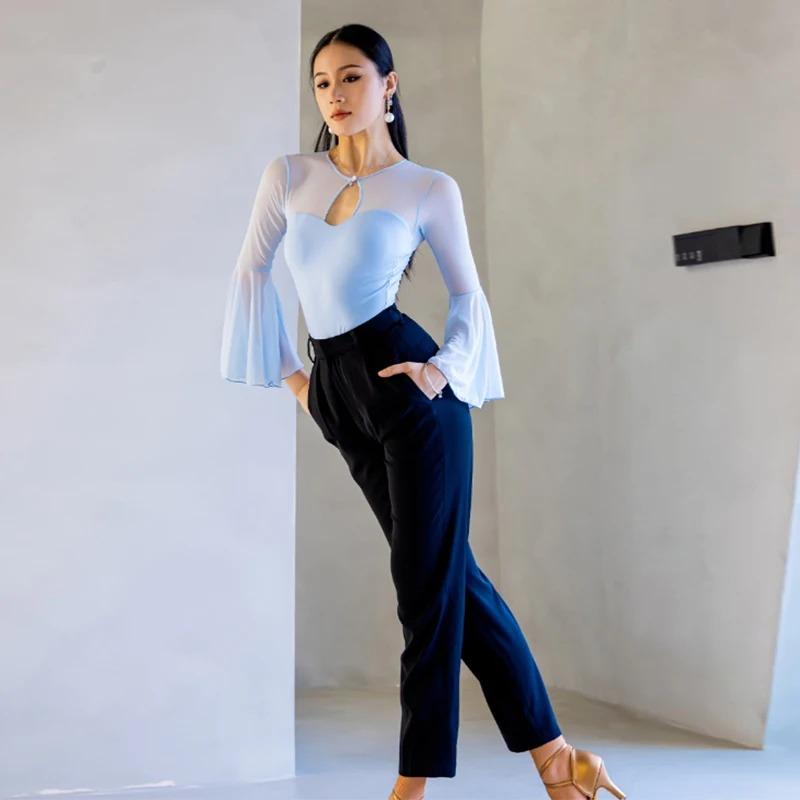 Women Standard Latin Jumpsuit Long Sleeves Latin Dance Leotard Ballroom Modern Dance Jazz Bodysuit