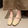 French fairy style Mary Jane shoes square toe shallow mouth 22 years spring and autumn new gentle leather shoes flat shoes