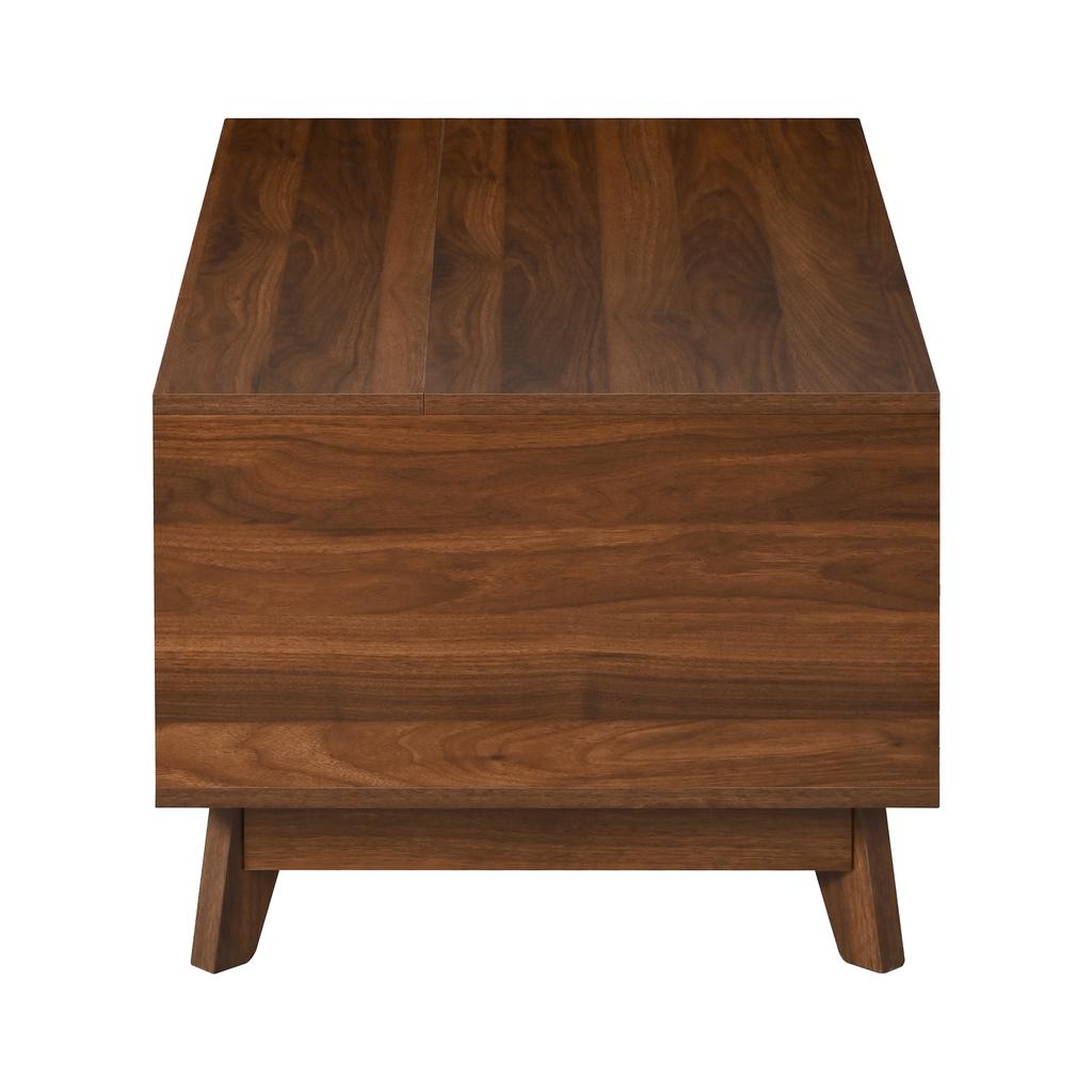 Coffee Table Modern Retro, Height-Adjustable Tabletop, Sliding Louvre Door, Walnut Look, MDF Body, Multifunctional Living Room Table