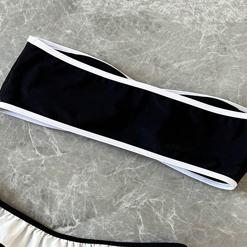 Women's Strapless Swimsuit 2-piece Suit Solid Color Patchwork Push Up Ruffle Thong Beach Hot Spring Bikini Set New Swimwear