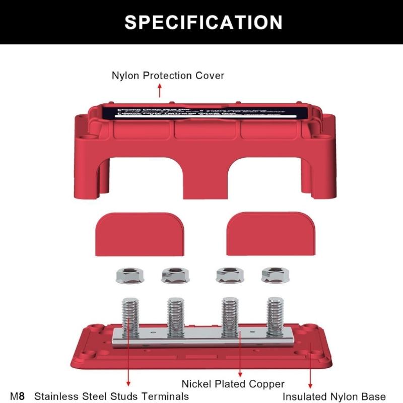 Covered Bus Bar Terminal Block 48V 100A Power Distribution Stud Block for Marine RVs Car Battery Systems
