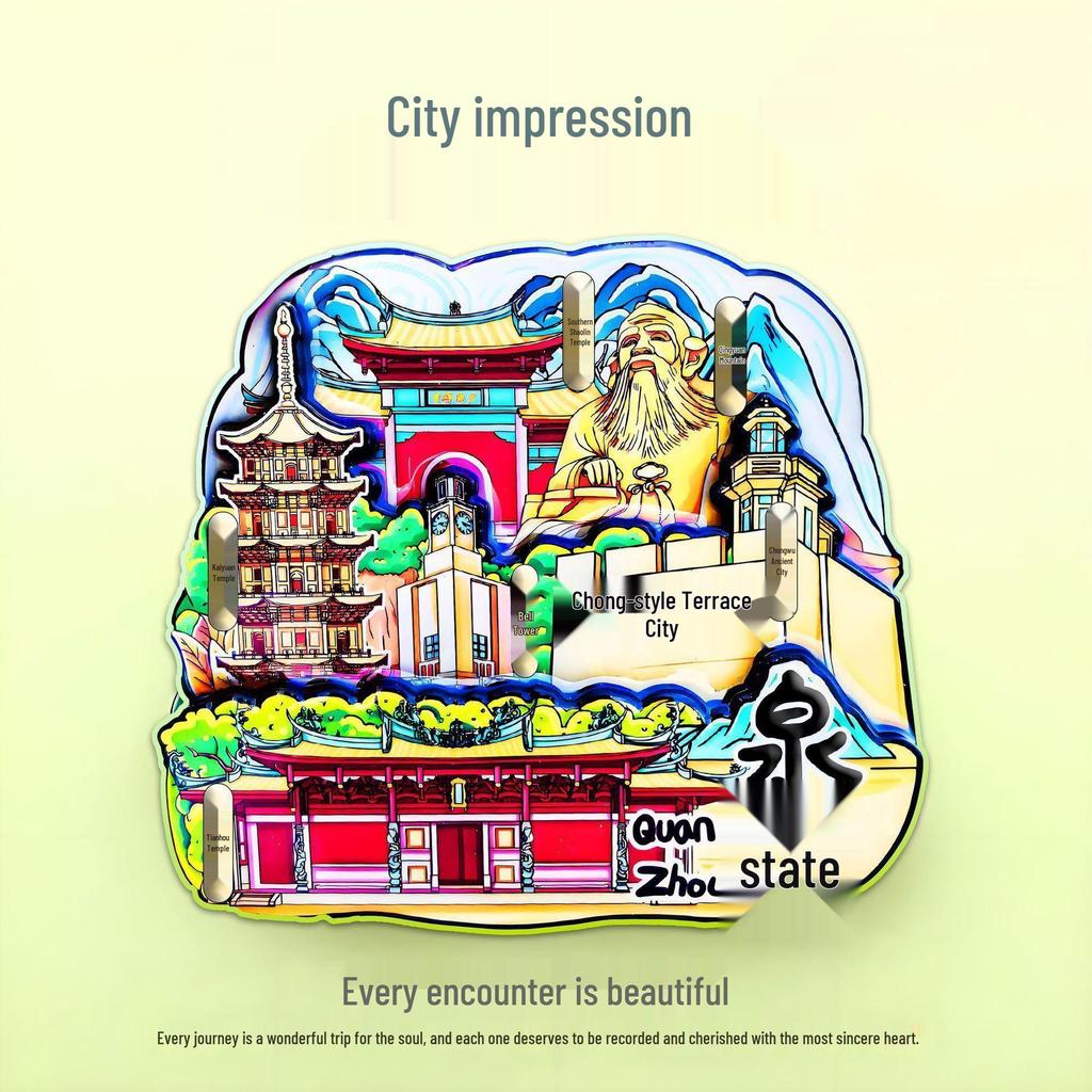 Guochao Cartoon Wahrzeichen Kreatives Souvenir Acryl Kühlschrankmagnet