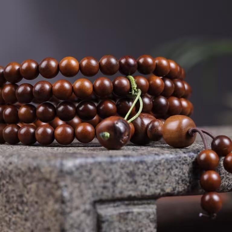 Natural Lightning-Scorched Jujube Wood Taoist Prayer Bracelet with Dharma Lightning Pattern and Buddhist Beads.