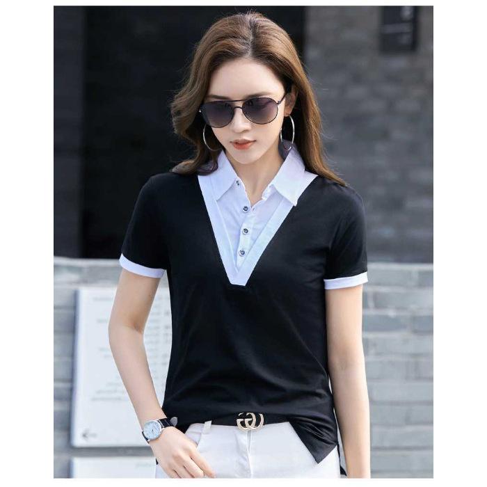 Fake two-piece bottoming shirt femininity polo collar short-sleeved top women's t-shirt