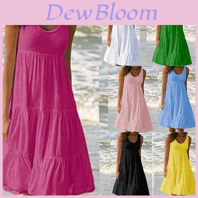 Elegante Abito Estivo da Donna a Maniche Corte tinta Unita per Feste, Spiaggia, Ampio, Corto, Abito a Sottoveste per un'Eleganza Senza Sforzo