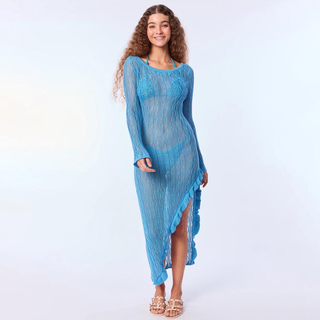 New Spring Long-cut Skirt Hollow Beach Skirt Vacation Style Casual Sexy Hooded Shirt Dress