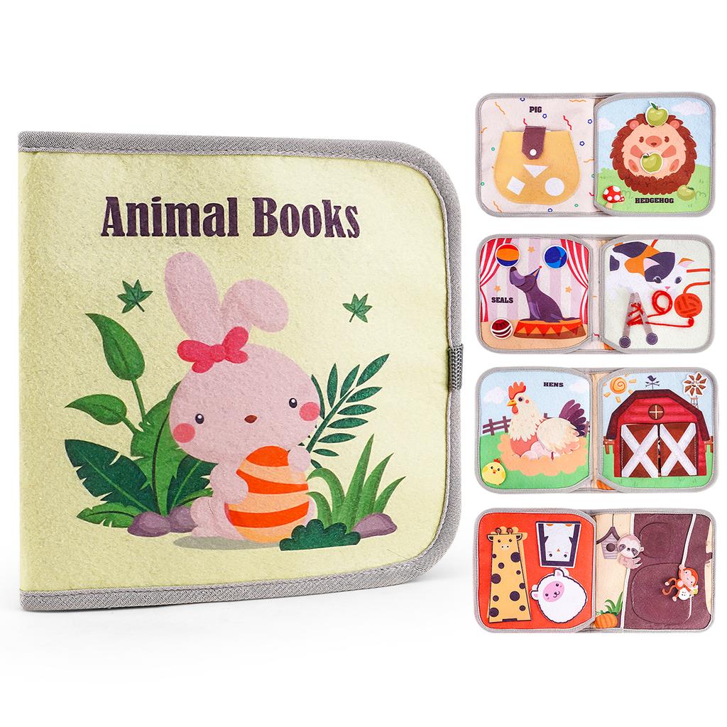 Busy Book Infant Early Education Book Puzzle Toy Animal Cognitive FabricBook Repeated Paste Book and Sensory playthings
