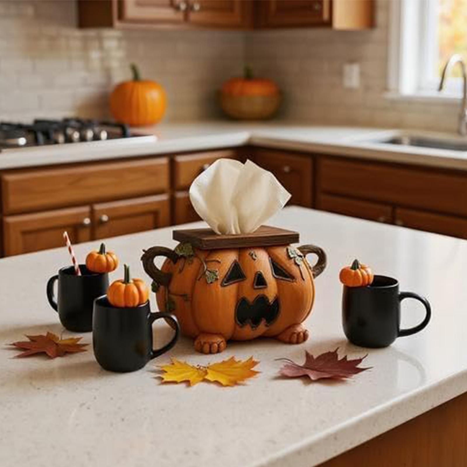 Halloween Pumpkin Tissue Box Holder with Eyes Fall Pumpkin Tissue Box Cover Cute and Scary Pumpkin Tissue Box for Home Bathroom China Mainland