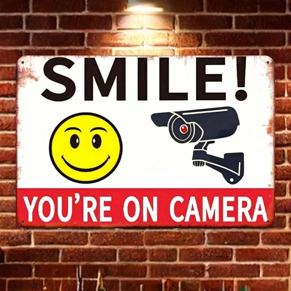 Vintage Metal Security Camera Sign 8x12 Retro Surveillance Warning Plaque, No Power Needed Wall Decor for Bars, Cafes