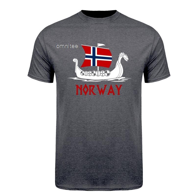 Boat Norwegian Flag Norway Tshirt Unisex Cotton Short Sleeve Streetwear Vintage Norway Flag Mountain T Shirt Hj110