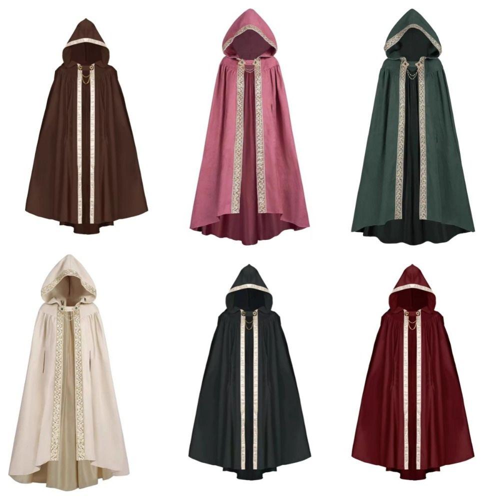 Mantello Medievale con Bordo a Nastro Pastorale Mantello con Cappuccio Fantasy Mantello da Guerriero Mantello di Halloween Adulto