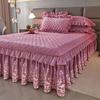 3pcs Luxurious European Quilted Crystal Velvet Bed Skirt Set with Lace Trim - Warm, Thick, Non-Slip, Includes 2 Pillow Shams and 1 Bed Skirt