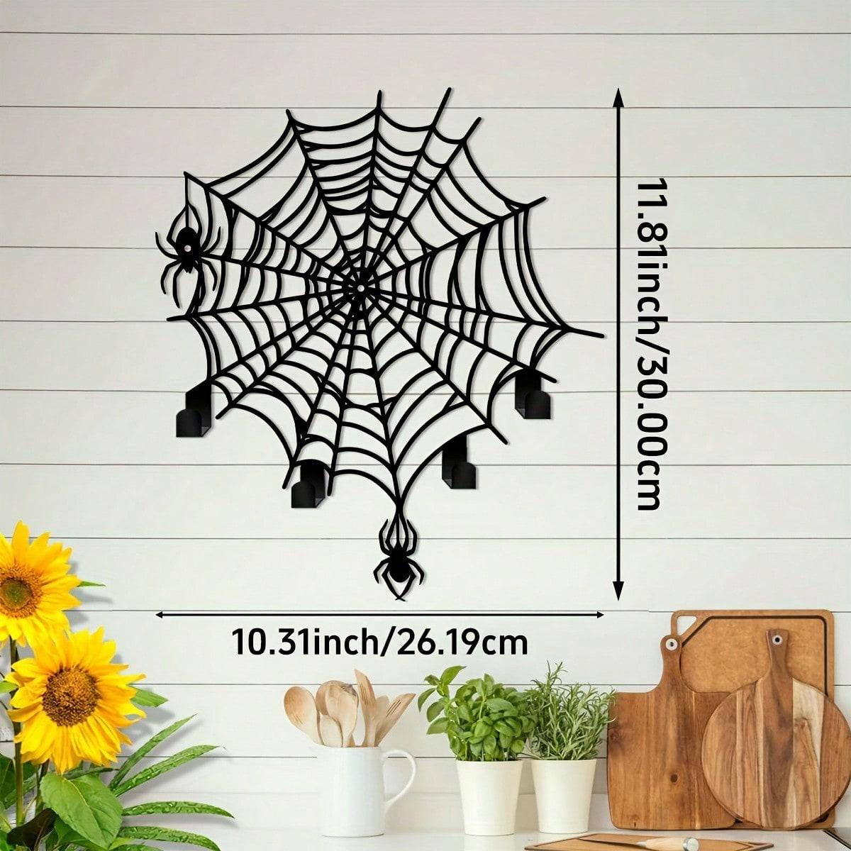 Gothic Spider Web Metal Key Hat Rack Heavy Wrought Iron Wall Decor Bohemian Entryway