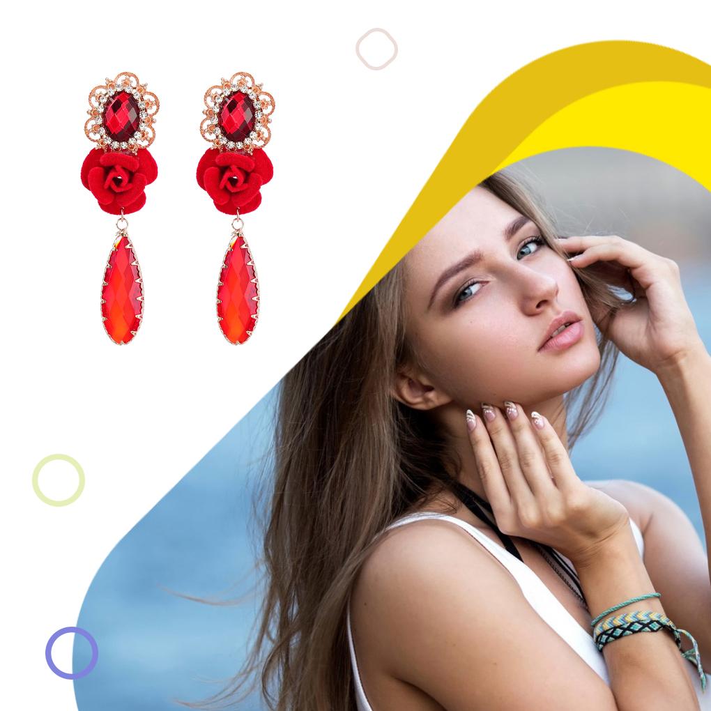 2Pcs Trendy Earrings Flower Earring Alloy Pendant Rhinestone Drops Dangle Exaggerated Jewelry Banquet Gift for Women Girl