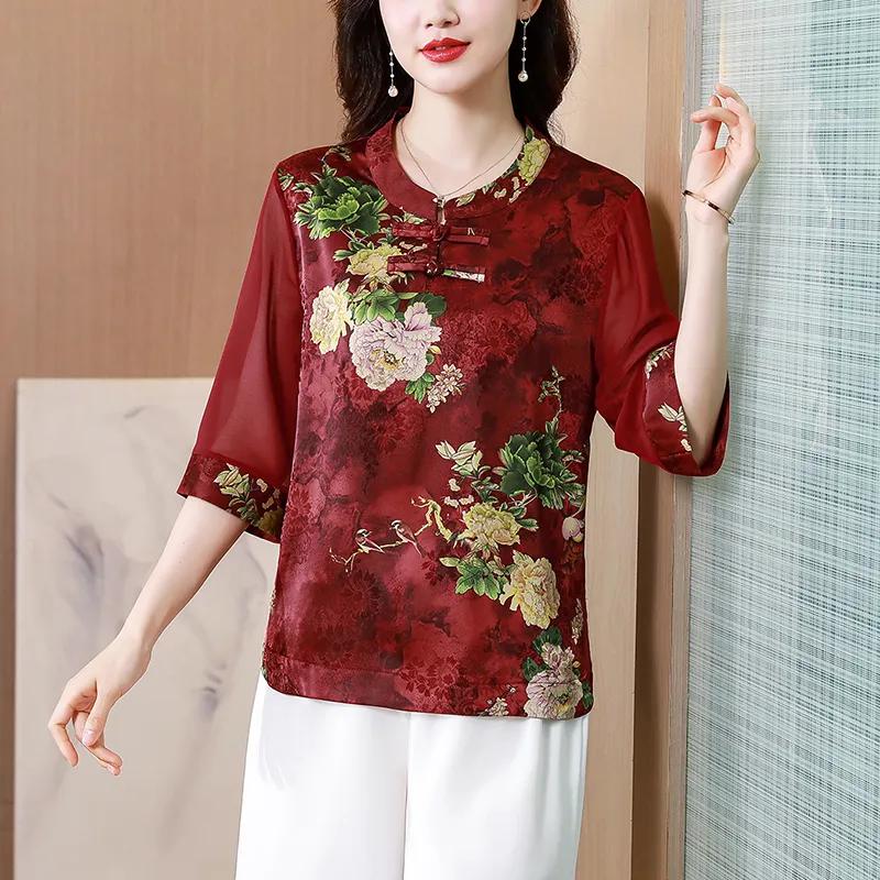 Fashionable and Western-style Round Neck Mid-sleeve T-shirt Retro Printed Versatile Women Casual and Comfortable Pullover Top