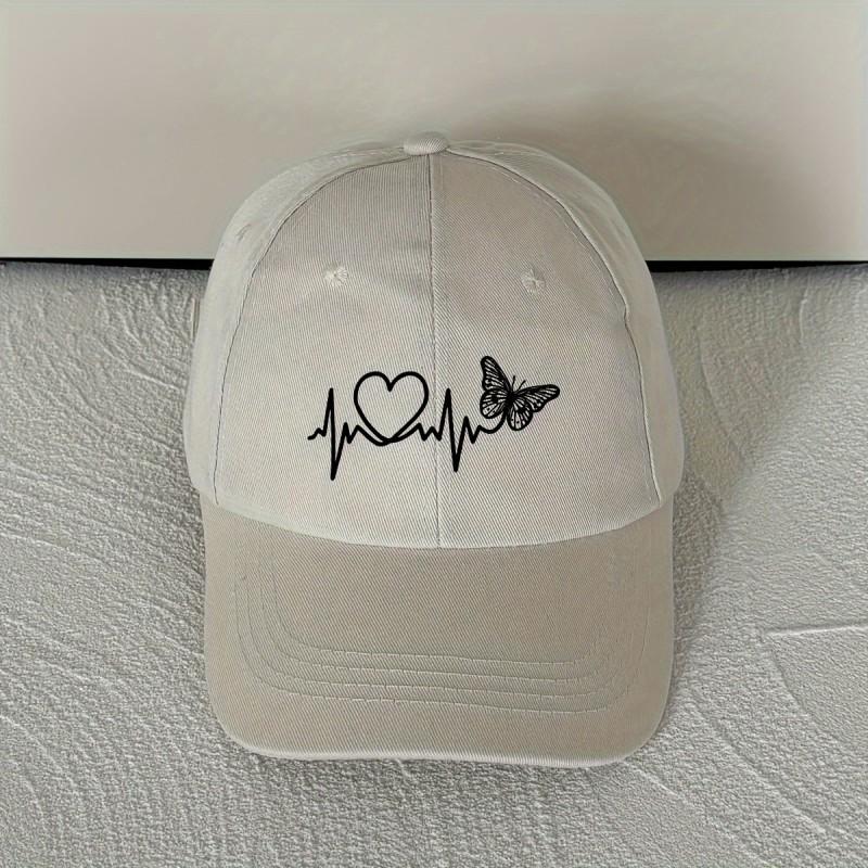 Washed Soft Cotton Baseball Cap With Butterfly Print - Adjustable Hat Women Men Unisex
