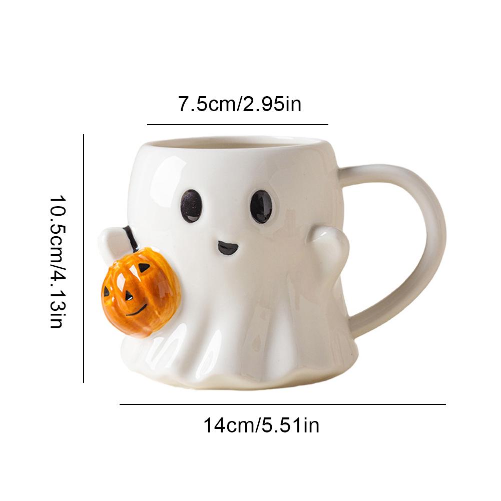 600ML Cute Ghost Water Cup Halloween Pumpkin Ghost Face Ceramic Mug Couple Afternoon Tea Coffee Cup Drinking Set Halloween Gifts