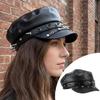 Nieten Baskenmütze Schwarzes Leder Newsboy Cap Kunstleder Schnalle Malerhut Flache Kappe Militärkappe Klassisch Lässig Cool Achteckige Mütze