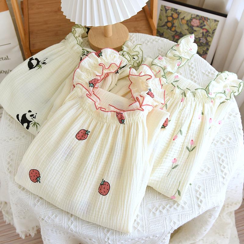 Women's Polka Dot Cotton Gauze Nightdress - Summer Sling, Mid-Length, Sweet & Lovely Pajamas