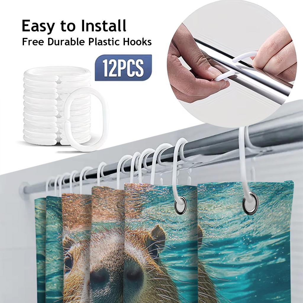 Funny Underwater Capybara Shower Curtain, Cute Animal Swimming Art, Bubbles & Blue Ocean Aesthetic Bathroom Decor
