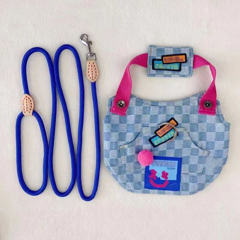 

Pet Clothes Out Chest Strap Four Seasons Breathable Denim Vest Traction Rope Schnauzer Teddy Cat Dog Strap reference bust back length is a standard size.