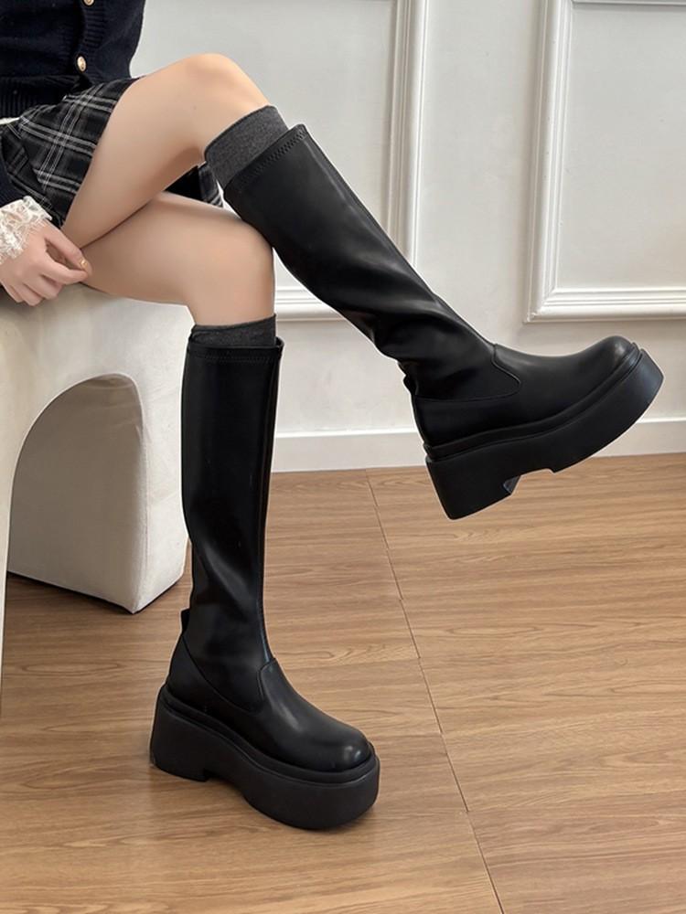 Thick-soled Heightening Boots Women's Elastic Thin Boots Knight Boots Spice Girl Tall Boots