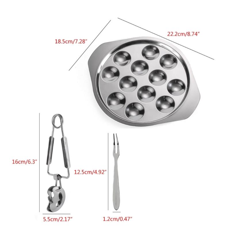 Metal Seafood Utensils Stainlesss Steel Escargots Dish and Tongs Set Snail Bakings Plate with Clamps Kitchenwares