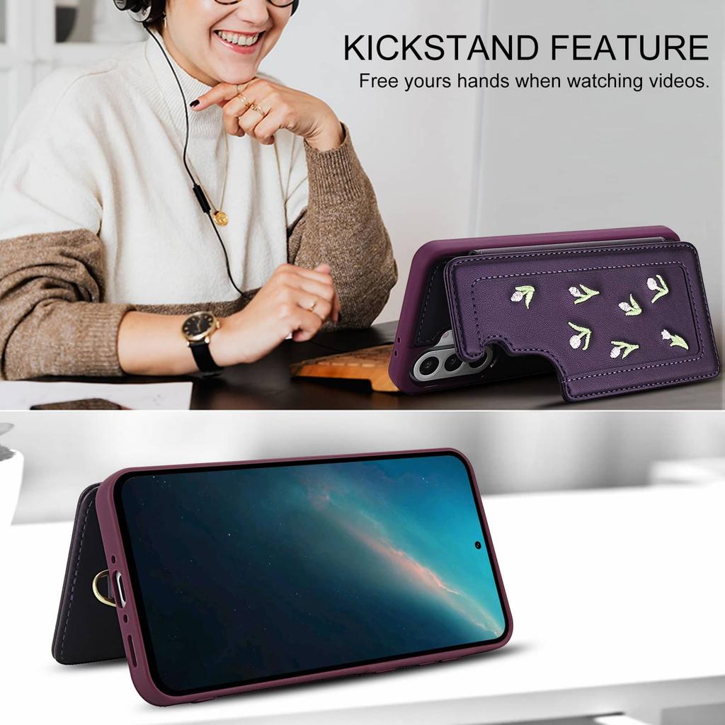 Flip Shockproof Case for Samsung Galaxy A14 A34 A54 A15 A35 A55 A16 A36 A56 Stereo Flower with Lanyard Kickstand Wallet Case