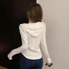Women's Autumn 2024 Hooded Long Sleeve T-shirt with Waist-Cinching Slim Fit