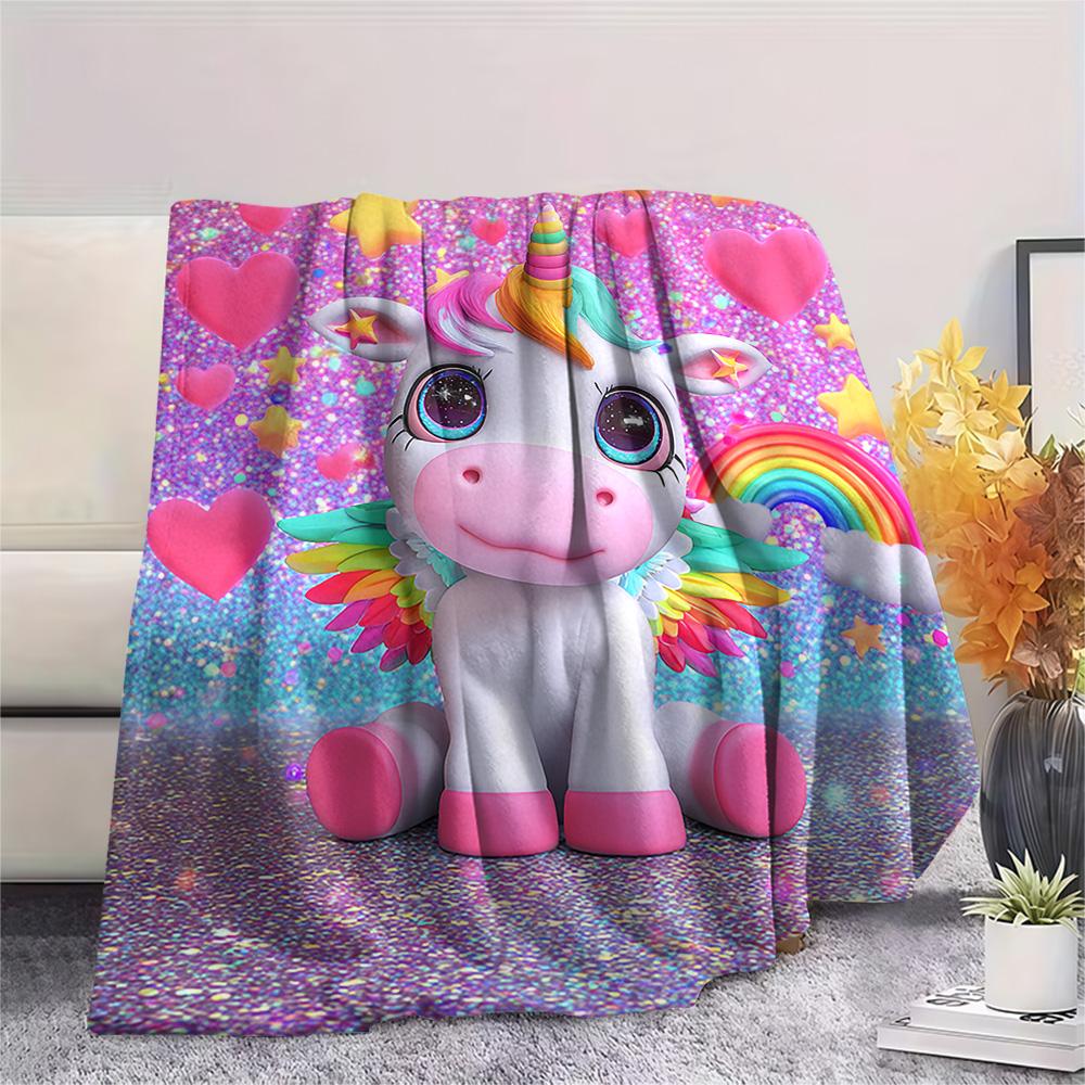 Unicorn Print Flannel Blanket, High Quality Comfortable for All Seasons, Home Decor, Warmth and Comfort, Perfect for Christmas Gifts