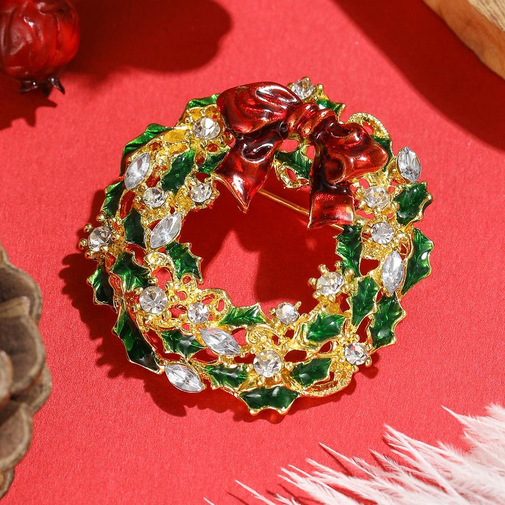 Vielseitige Weihnachtsbrosche, Hochwertige Legierung Öltropfen Diamant Schleife Kranz Korsage Kleidung Kragen Anstecknadel