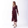 New V-Neck Long Sleeve Burgundy Women's Casual Dress For Spring Autumn