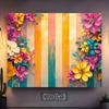 2D Colorful Floral Backdrop, Vibrant Flowers with Striped Background