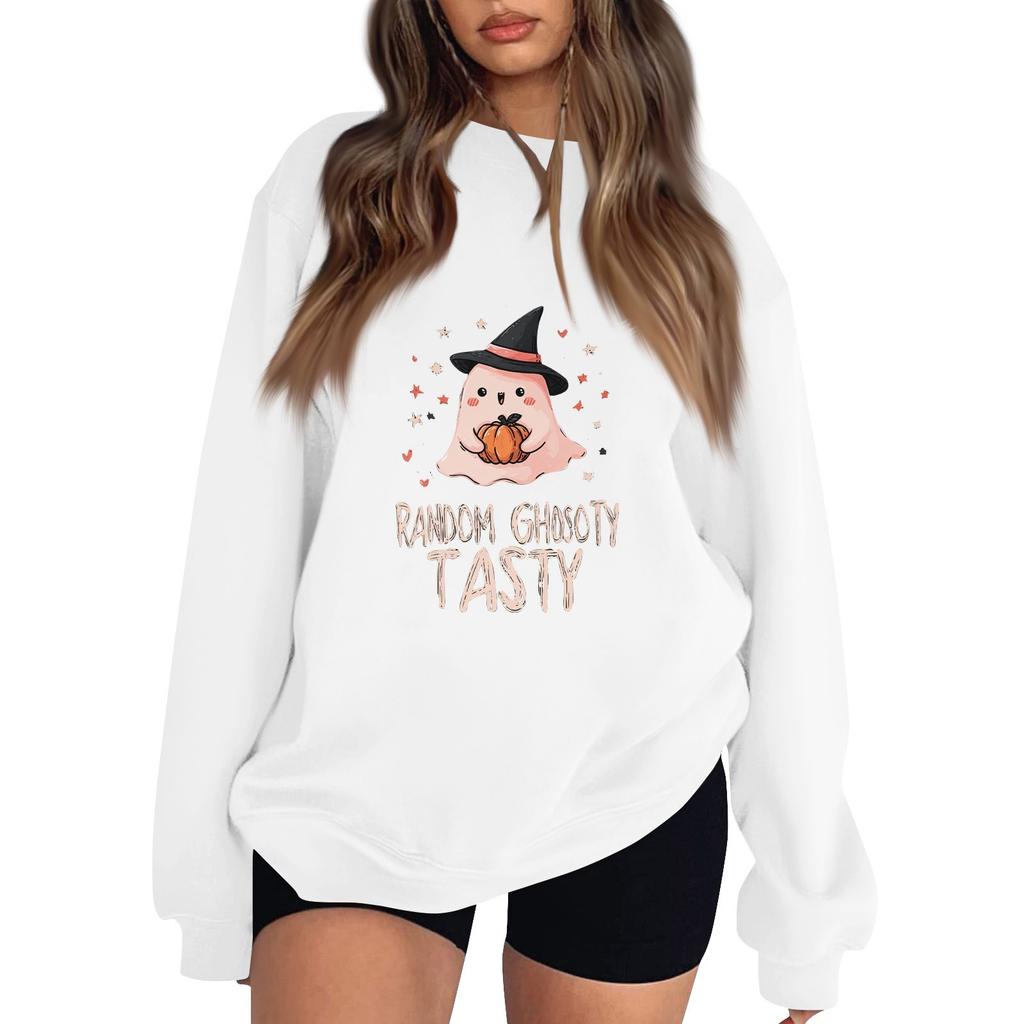 Women's Pullover Dropped Shoulder Halloween Print Sports Sweatshirt Top