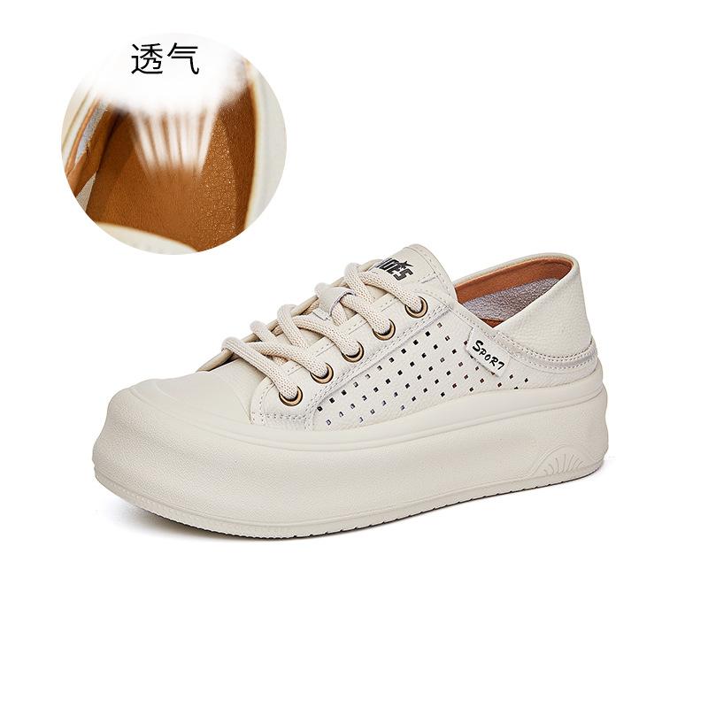 

Leather little white shoes women s 2025 summer new two wear platform shoes hollow breathable casual shoes retro versatile women s shoes 40 бежевий