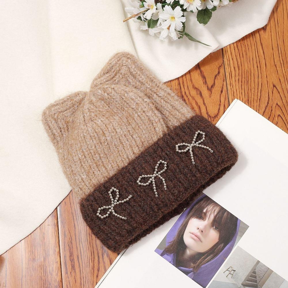 Warm Cap Crochet Basin Cap Contrast Color Knit Beanie Casual Cat Ear Knitted Hat Outdoor хаки