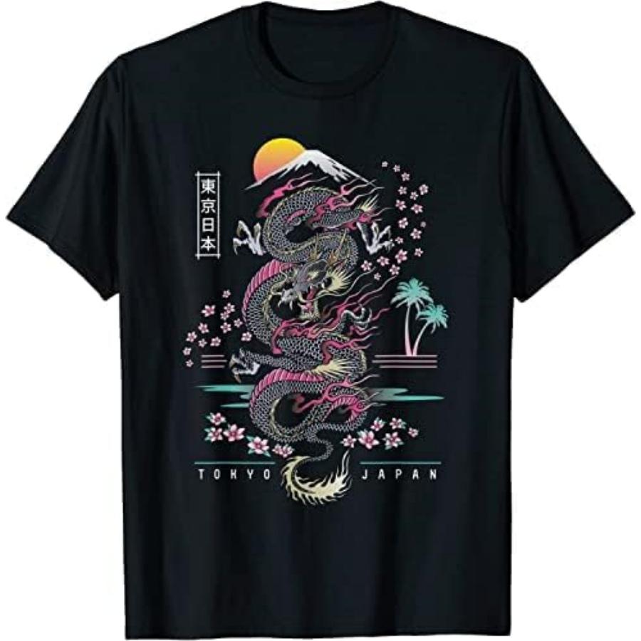 HSJFS Japanese Tokyo Dragon Asian Inspired Retro 80’s Style T-Shirt Novelty T-Shirt XXXXXL чёрный