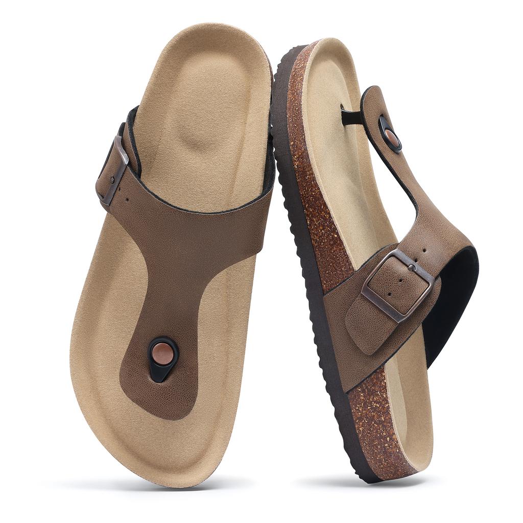 Fashion Smile Pop Men's Suede Shoes With Adjustable Back Strap Leather Mules With Cork Flip-Flop Slippers Insoles Slip-On Potato Shoes