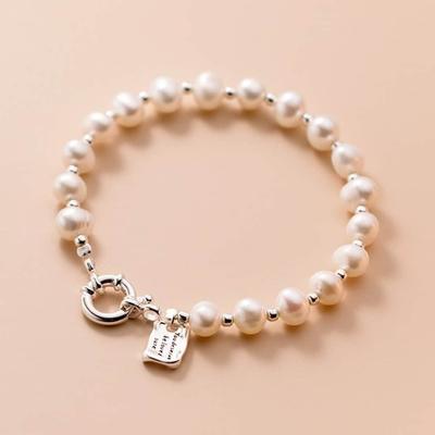925 Silver Ball Point Ugly Freshwater Pearl Silver Bracelet