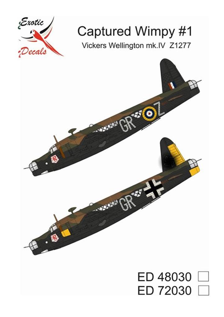Toro Modell Maßstab Erfasst Wimpy Erfasst Vickers Wellington Z1277 Plastikmodell Abziehbild TRMED48030 1/48 #1 Mk.IV (Flugzeug)