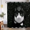Schwarz Weiß Katze Duschvorhang Schnee Wald Porträt Druck Badezimmer Dekor Wasserdichte Vorhänge Haustierliebhaber Wohnstil