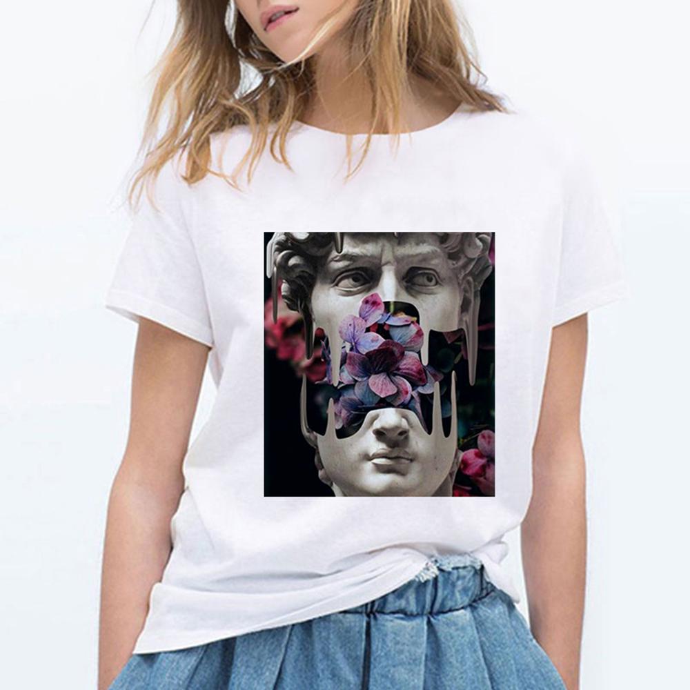 Women S Fashion Chewing Gum Michelangelo Statue T Shirt Harajuku Plus Size Graphic T Shirts.Png