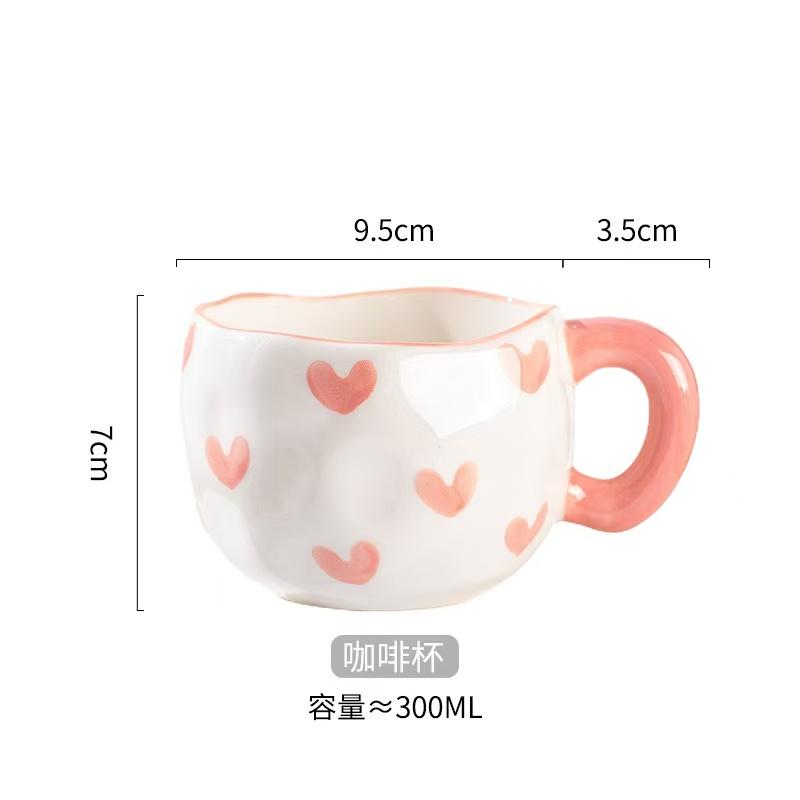 300ML Korean Style Hand Pinched Irregular Ceramic mug Hand-painted Flower Heart Coffee Cup Breakfast Milk Afternoon tea cup Gift
